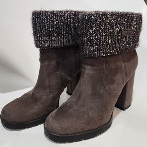 Brown Suede Ankle Boots with Knit Cuff Size 8